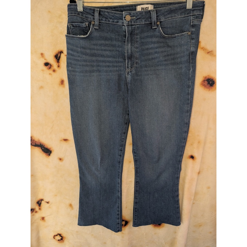 Paige Rory Crop Flare Jeans Womens 31 Blue Zaylee Raw Hem Denim Stretch Pants
